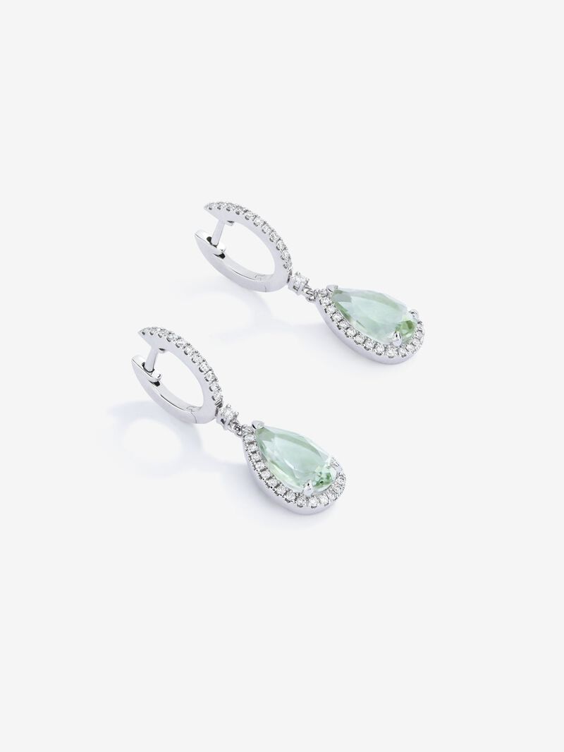 18K white gold earrings with 2 pear-cut green amethysts with a total of 3.32 cts and 72 brilliant-cut diamonds with a total of 0.4 cts image number 2
