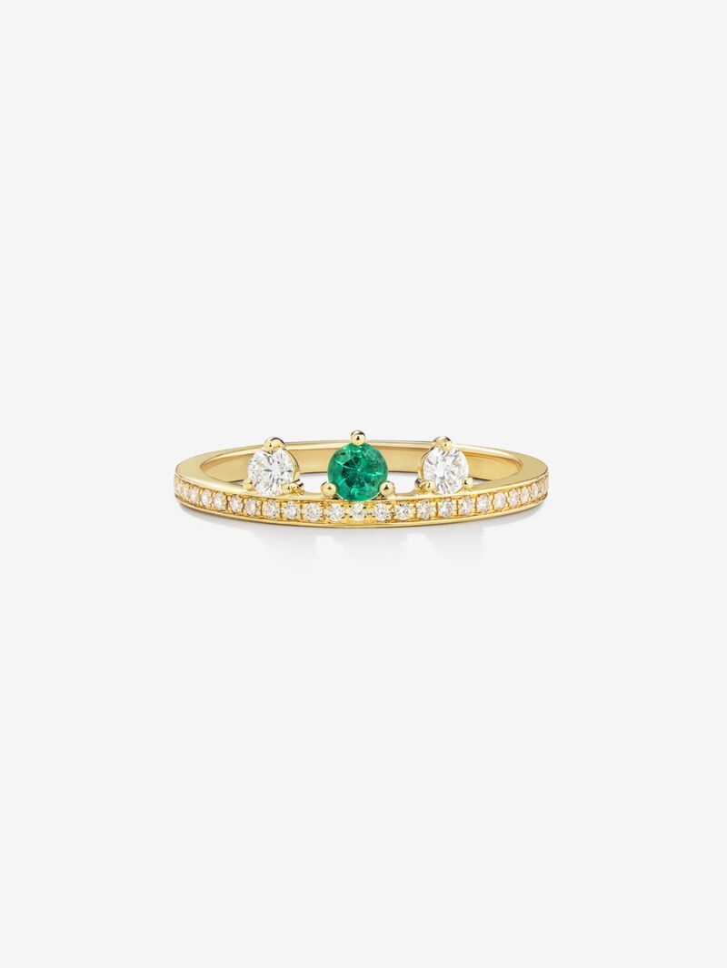 18K yellow gold ring with brilliant-cut green emerald of 0.1 cts and 29 brilliant-cut diamonds with a total of 0.178 cts image number 2