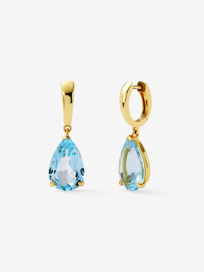 18K yellow gold hoop earrings with 2 pear-cut sky blue topazes image number 0