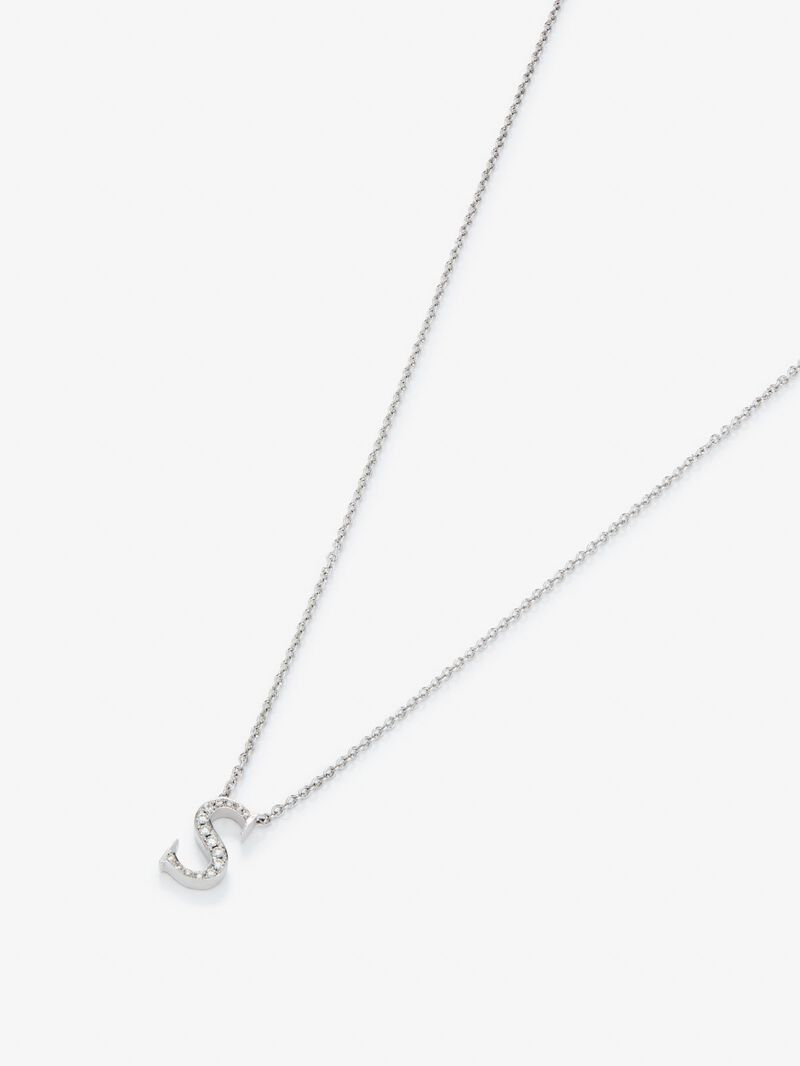 18K white gold pendant with letter S and 16 brilliant-cut diamonds with a total of 0.07 cts image number 2