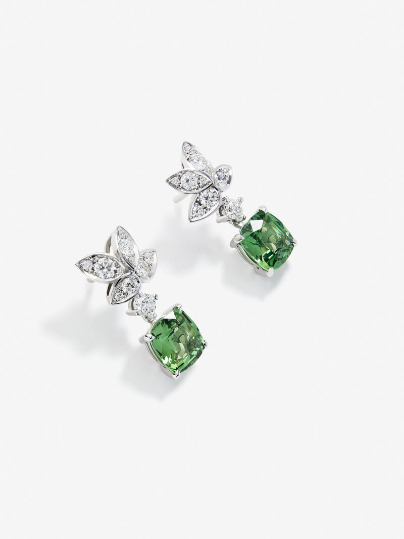 18K White Gold Gold Earrings with Green Tsavors in 4.16 cts and white diamonds in 0.82 cts image number 2