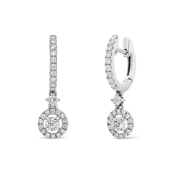 Pendientes de aro de oro blanco de 18kt con diamante y orla de diamantes, PE7169-00D010_V
