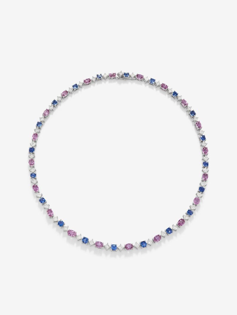 18K White Gold Rivière Collar with Azules Blue Saids in 7.54 cts, 14.88 cts and white diamonds in 6,16 cts image number 0