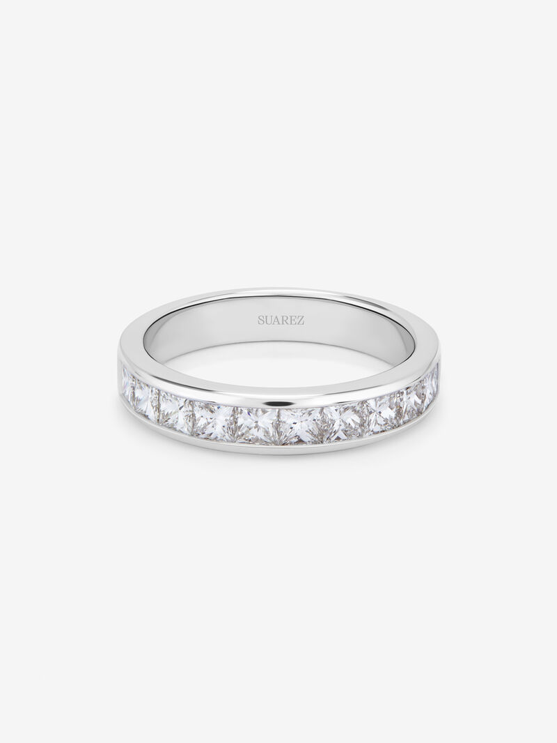 Half alliance engagement ring made of 18K white gold with princess cut diamonds in rail 1.40ct image number 2