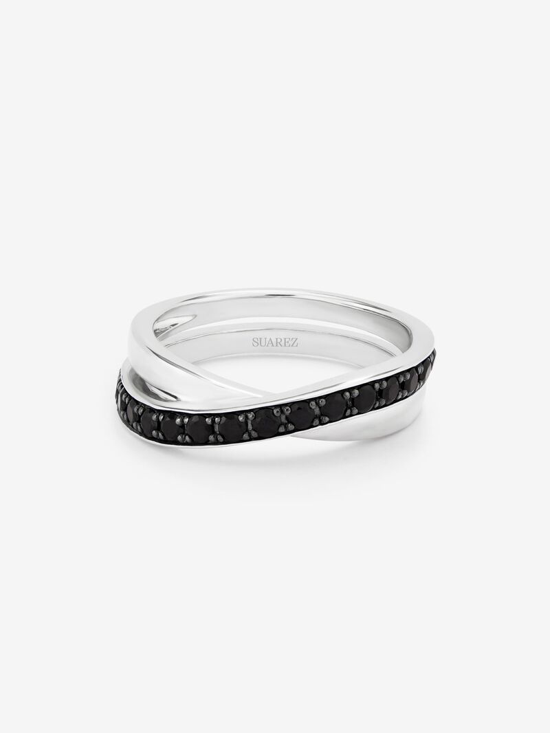 925 Silver Crossed Ring with Spinel Stones image number 1