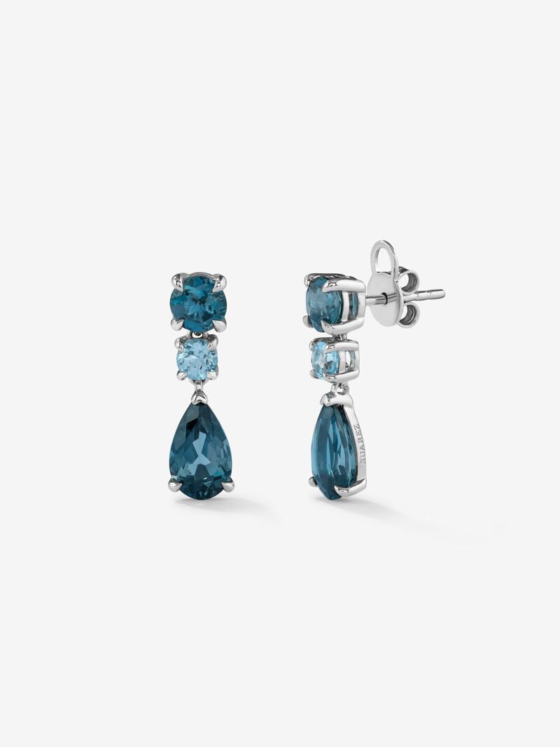 925 silver earrings with pear-cut London blue topazes of 2.56 cts and brilliant cut of 1.4 cts, and Swiss blue topazes in brilliant cut of 0.57 cts image number 0