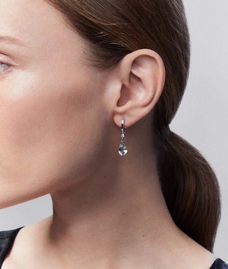 925 Silver hoop earrings with green amethyst and hanging diamond image number 5