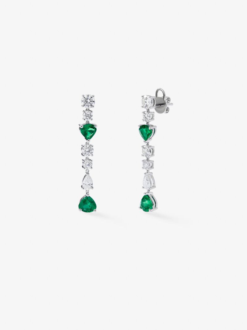 18K White Gold Earrings with diamonds and emeralds image number 0