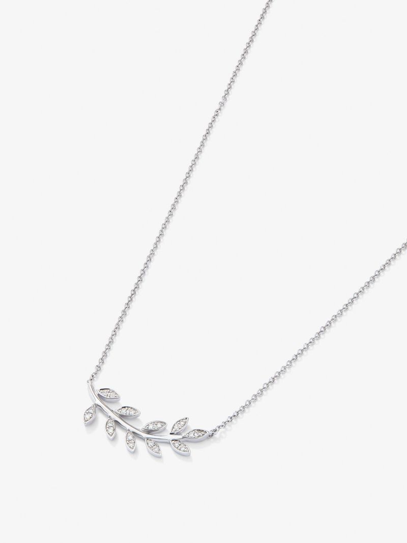 18K White Gold Leaf Pendant Chain with Diamond image number 2