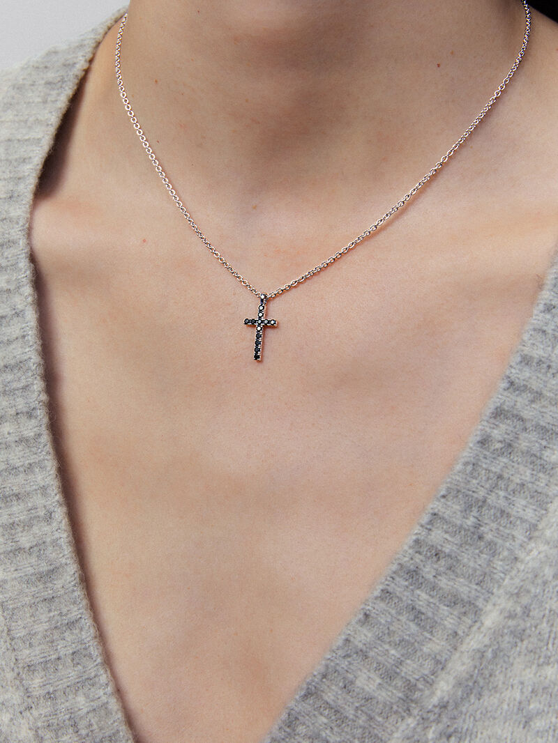 925 Silver thin chain pendant with cross and spinels image number 3