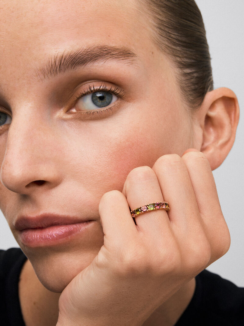 18K rose gold ring with 8 brilliant-cut multicolor tourmalines image number 1