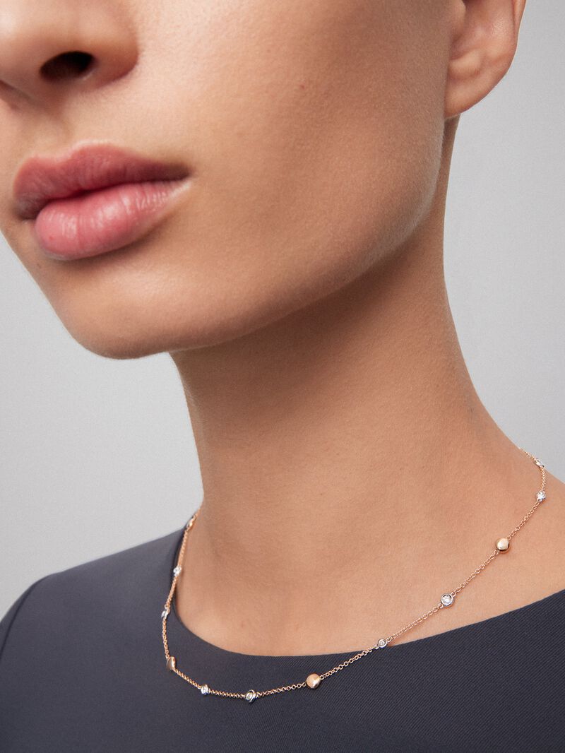 18K rose gold necklace with 12 brilliant-cut diamonds with a total of 0.38 cts image number 3