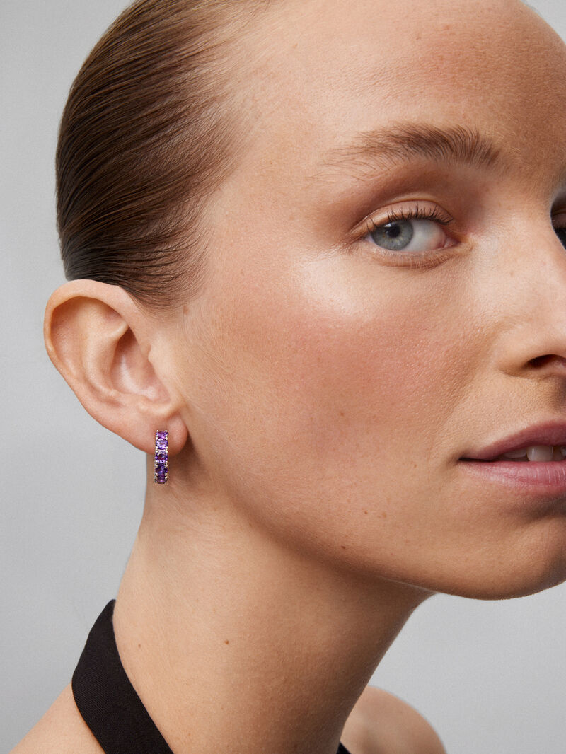 925 silver hoop earrings with 16 brilliant-cut purple amethysts with a total of 3.36 cts image number 3