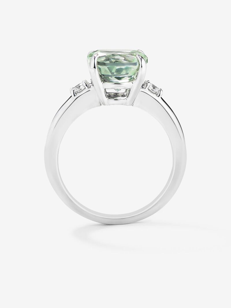 928 Silver trio ring with green amethyst and diamonds image number 3