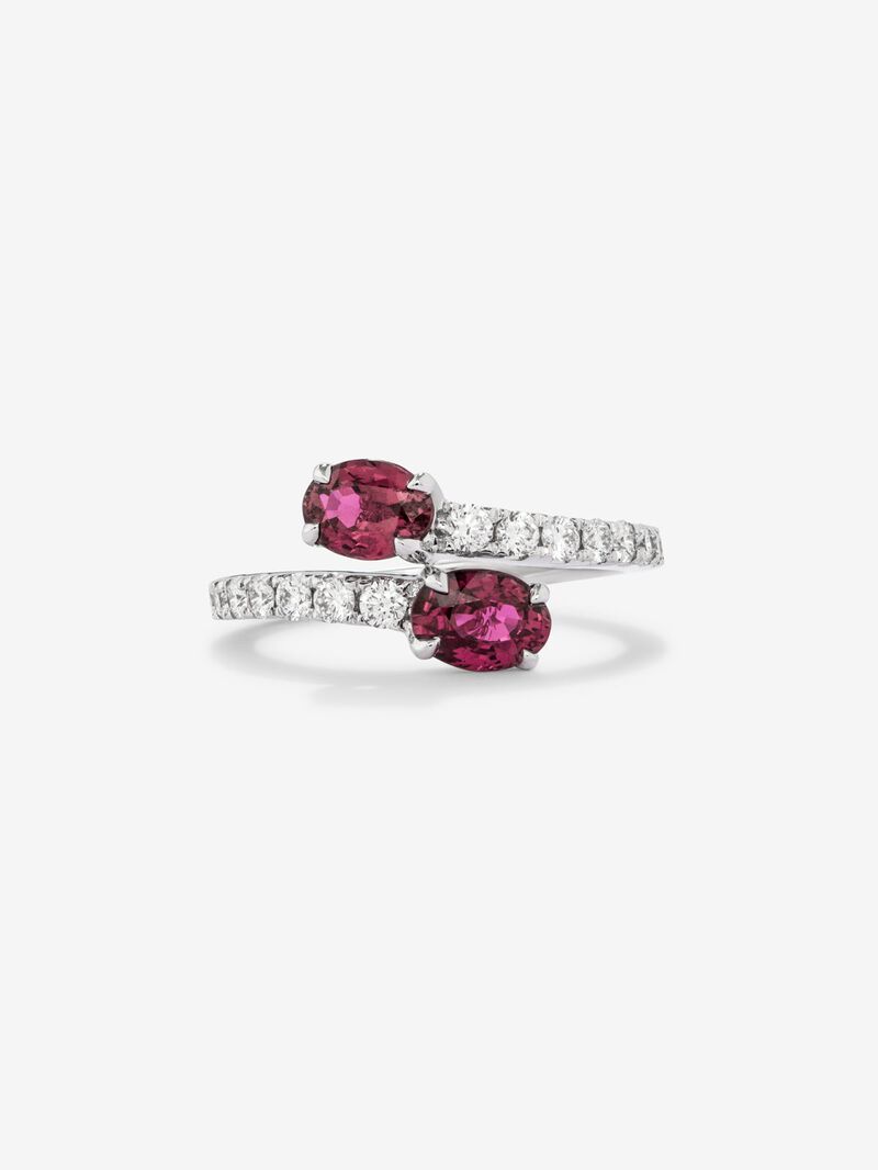 You and me 18K white gold ring with ruby and diamond. image number 2