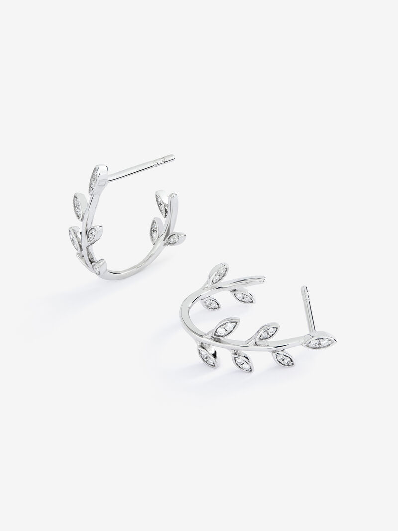 18K white gold hoop earrings with pave diamond image number 2