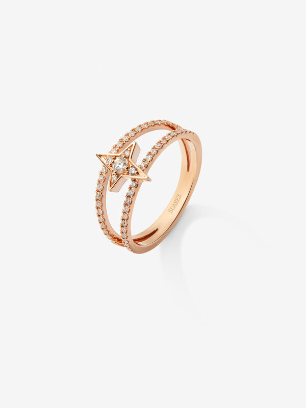 Anillo doble de oro rosa de 18kt con estrella de Orión y diamantes, SO21064-ORD_V