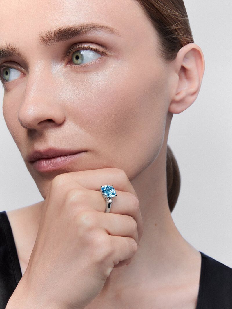 Three-piece 925 silver ring with topaz and diamonds image number 1