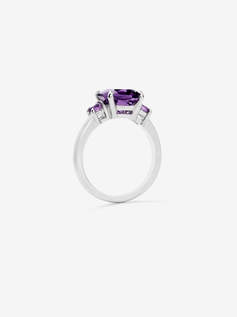 925 silver triplet ring with a cushion-cut purple amethyst and 2 brilliant-cut purple amethysts image number 4