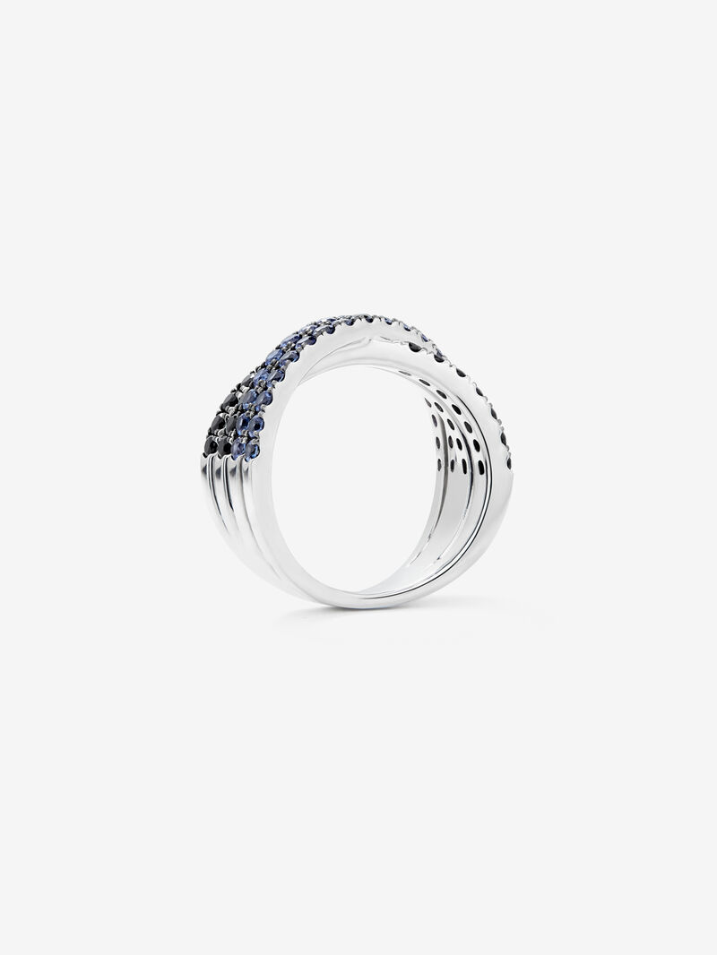 Wide double crossed 925 silver ring with spinels and sapphires image number 4