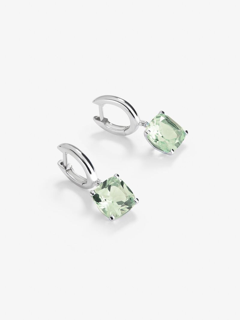 925 silver earrings with green amethists in 5.3 cts Cushion image number 2