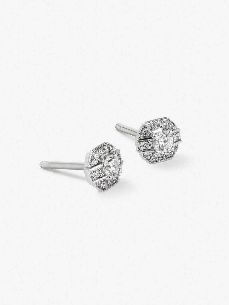 18K white gold earrings with 2 central brilliant-cut diamonds with a total of 0.2 cts and a border of 24 brilliant-cut diamonds with a total of 0.1 cts image number 2