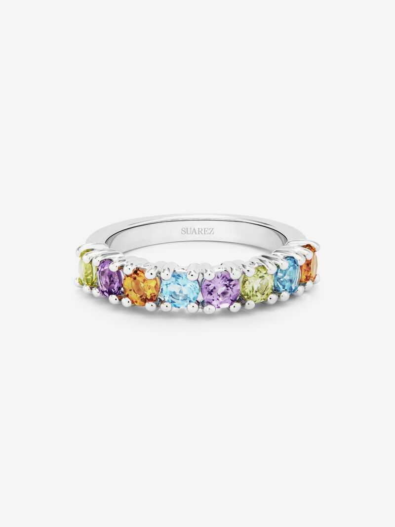 925 silver ring with brilliant-cut peridots, purple amethysts, citrine quartz and Swiss blue topaz image number 2