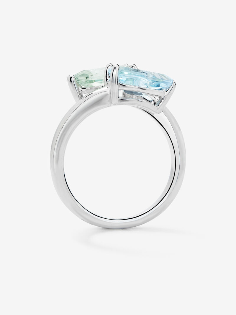 You and me ring in 925 silver with sky blue topaz and pear-cut green amethyst image number 4