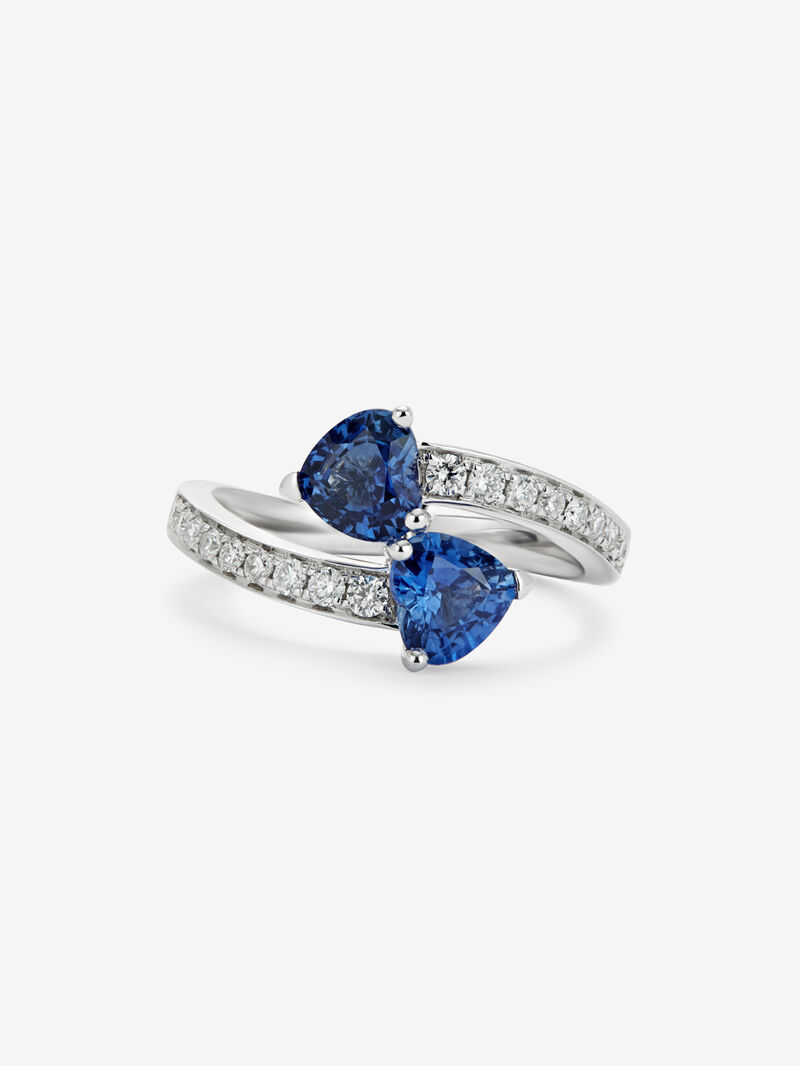 You and me ring in 18K white gold with royal blue sapphires and diamonds image number 2