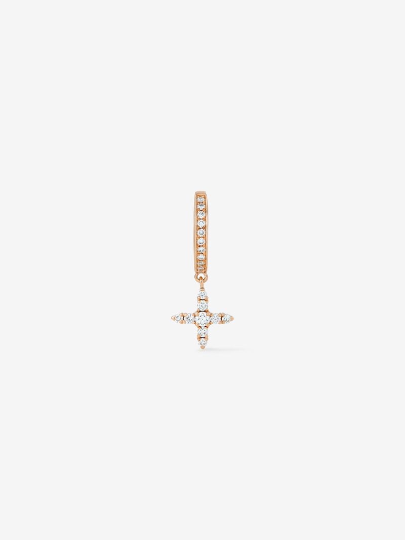 Individual hoop earring with hanging star in 18K rose gold with diamonds. image number 0