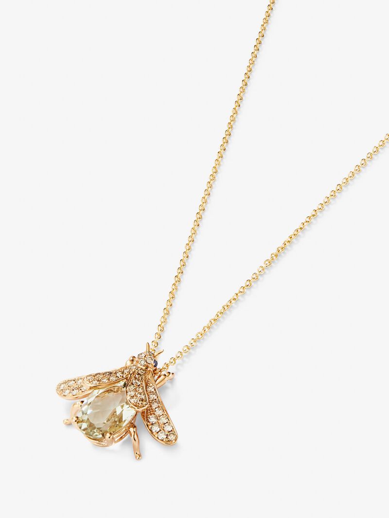 18K white gold pendant with oval-cut green amethyst of 2.5 cts, 42 brilliant-cut brown diamonds with a total of 0.36 cts and 2 brilliant-cut blue sapphires with a total of 0.01 cts image number 2