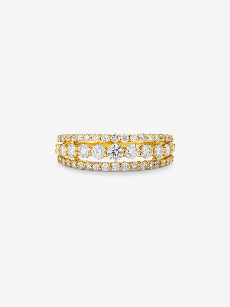 Triple Yellow Gold Ring of 18K with white diamonds in 0.97 cts image number 2