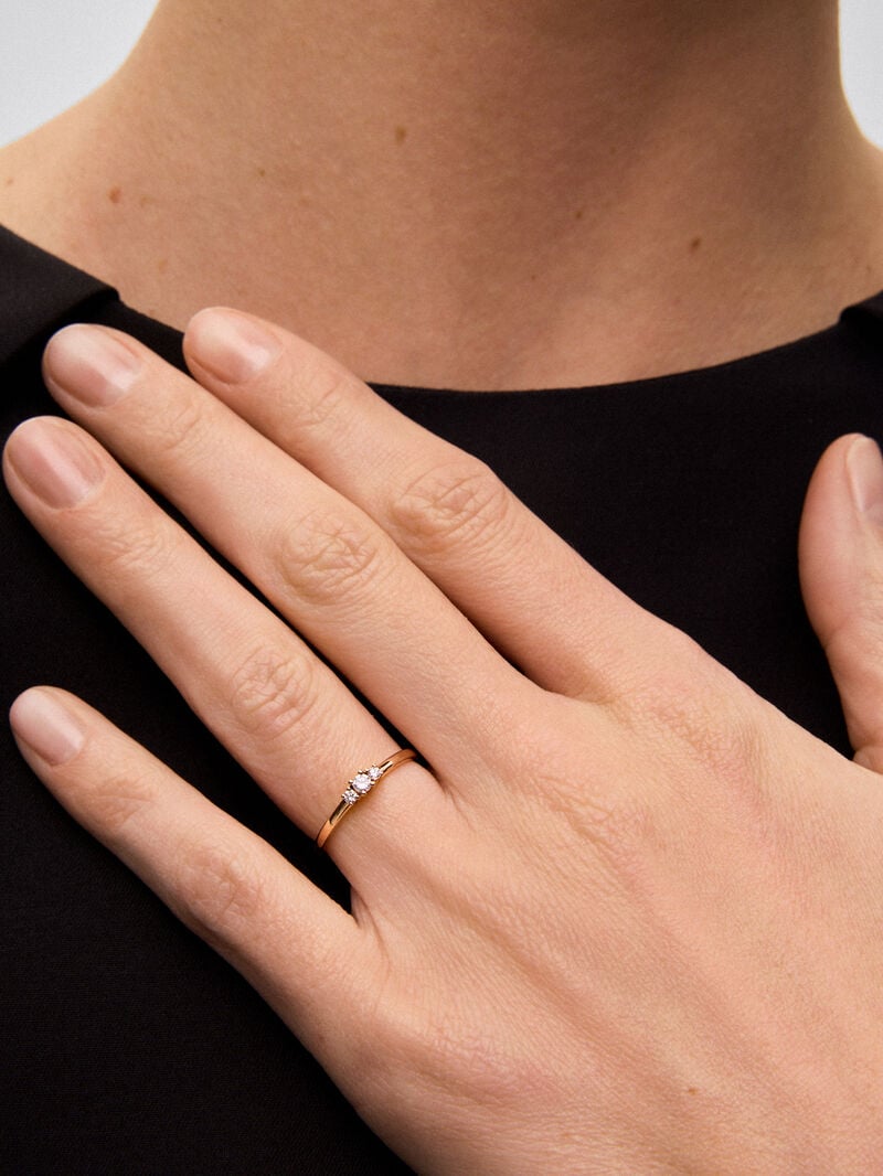 18K rose gold ring with 3 brilliant-cut diamonds with a total of 0.11 cts image number 3