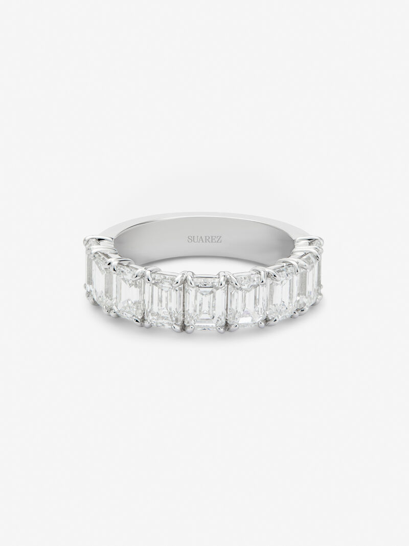 18K white gold half-round wedding ring with 9 emerald-cut diamonds with a total of 3.81 cts image number 2