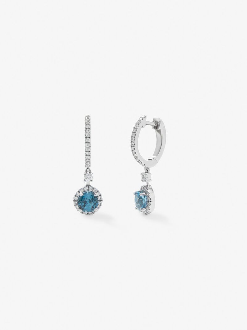 18K white gold hoop earrings with 2 brilliant-cut London blue topazes with a total of 1.18 cts and 62 brilliant-cut diamonds with a total of 0.3 cts image number 0