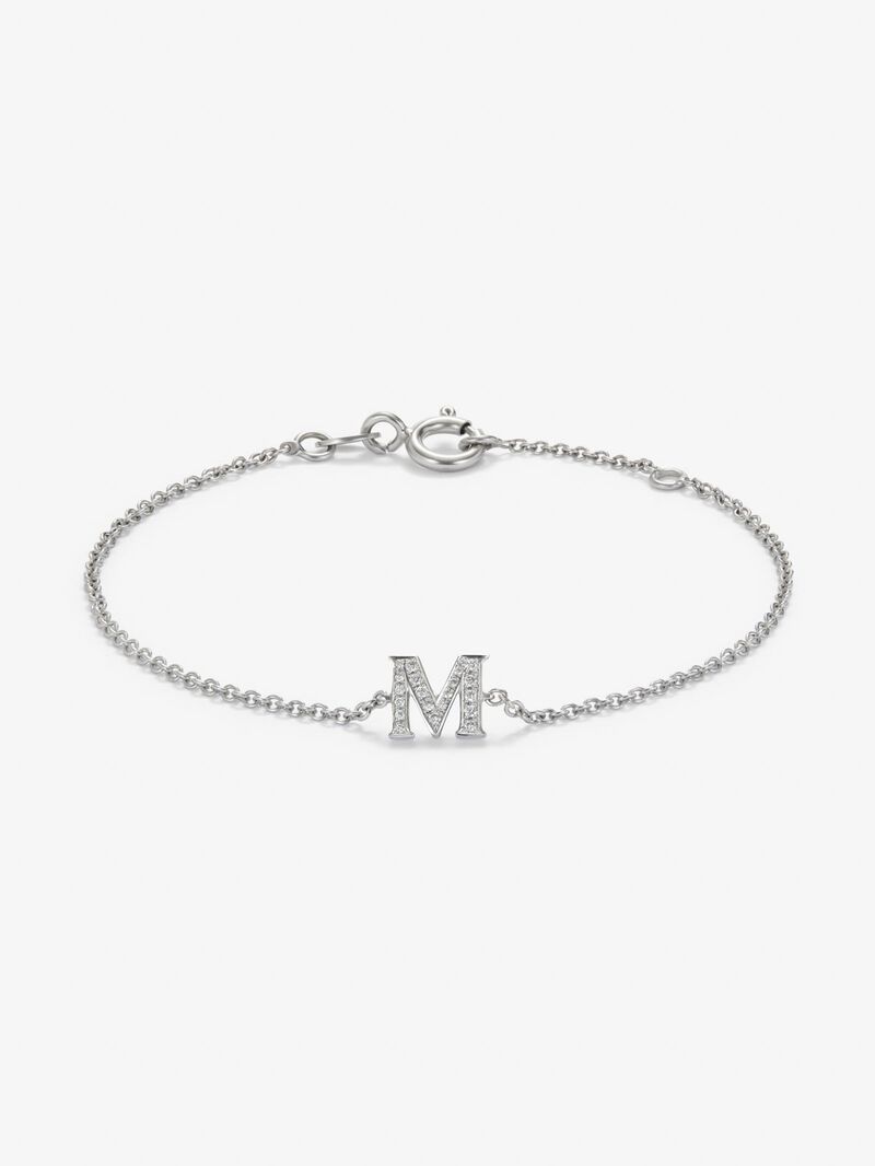 18K white gold chain bracelet with initial and diamonds image number 0