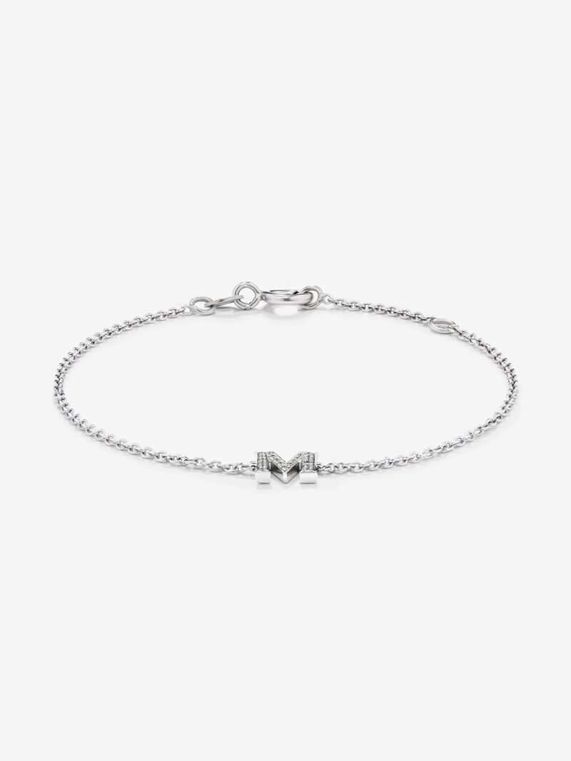 18K white gold chain bracelet with initial and diamonds image number 0