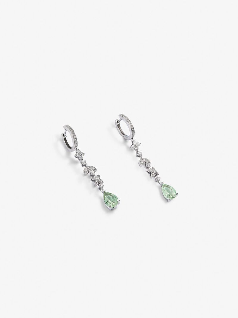 18K white gold earrings with 64 brilliant-cut diamonds with a total of 0.64 cts and 2 pear-cut green amethysts image number 2