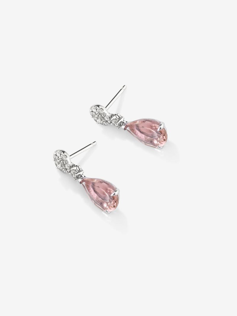 18K white gold earrings with 2 pear-cut morganites with a total of 2.42 cts and 16 brilliant-cut diamonds with a total of 0.37 cts image number 2