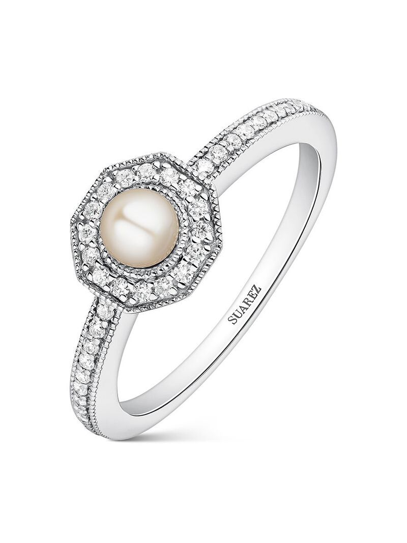 18K white gold ring with Australian pearl and 40 brilliant-cut diamonds with a total of 0.14 cts image number 0