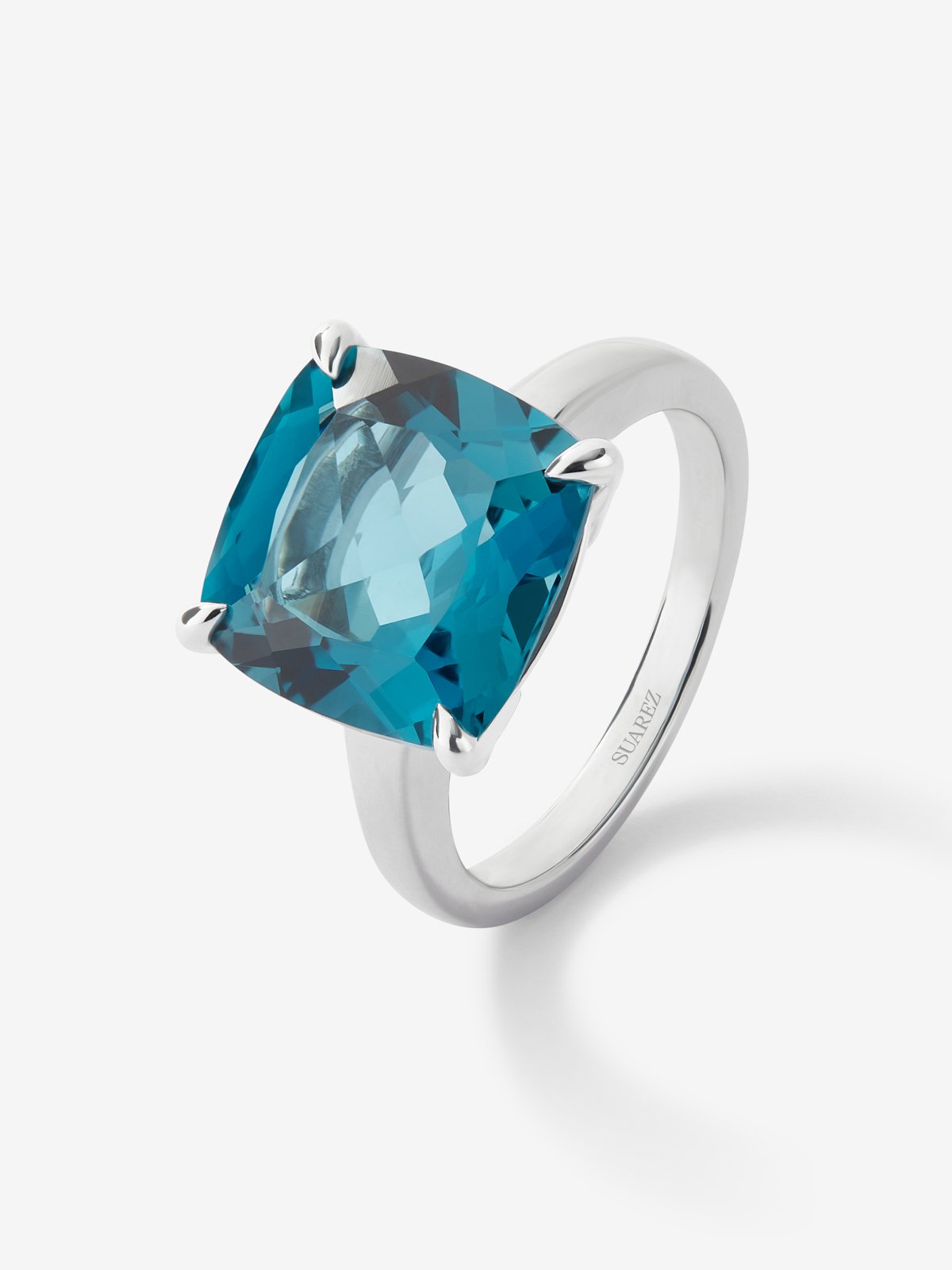 Anillo de plata 925 con topacio azul london en talla cushion de 10,1 cts