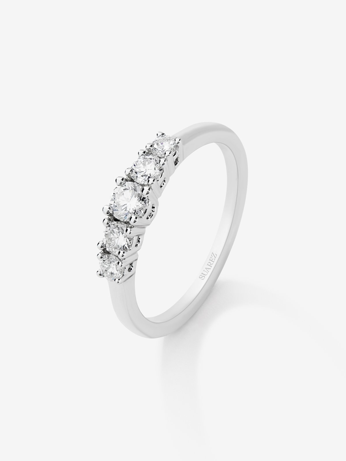 18K white gold cinquillo ring with 5 brilliant-cut diamonds with a total of 0.47 cts