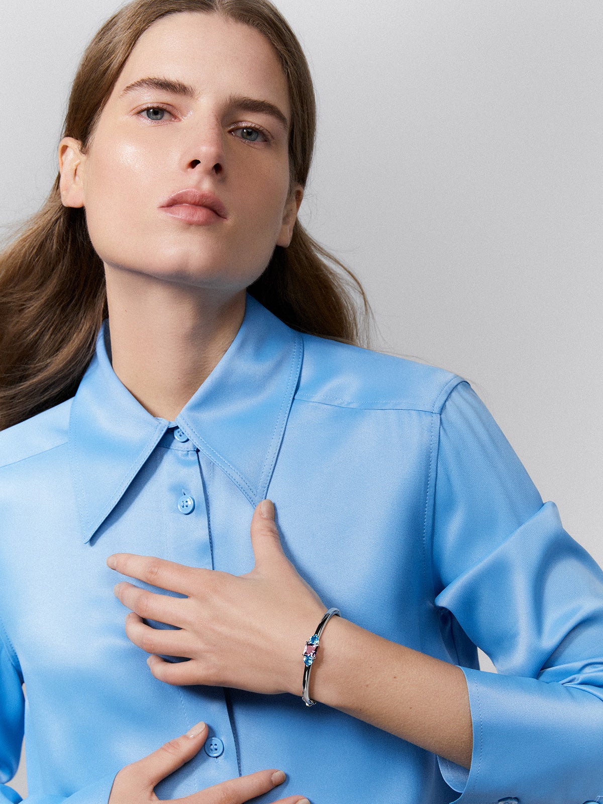 Pulsera rígida de plata 925 con amatista y topacios