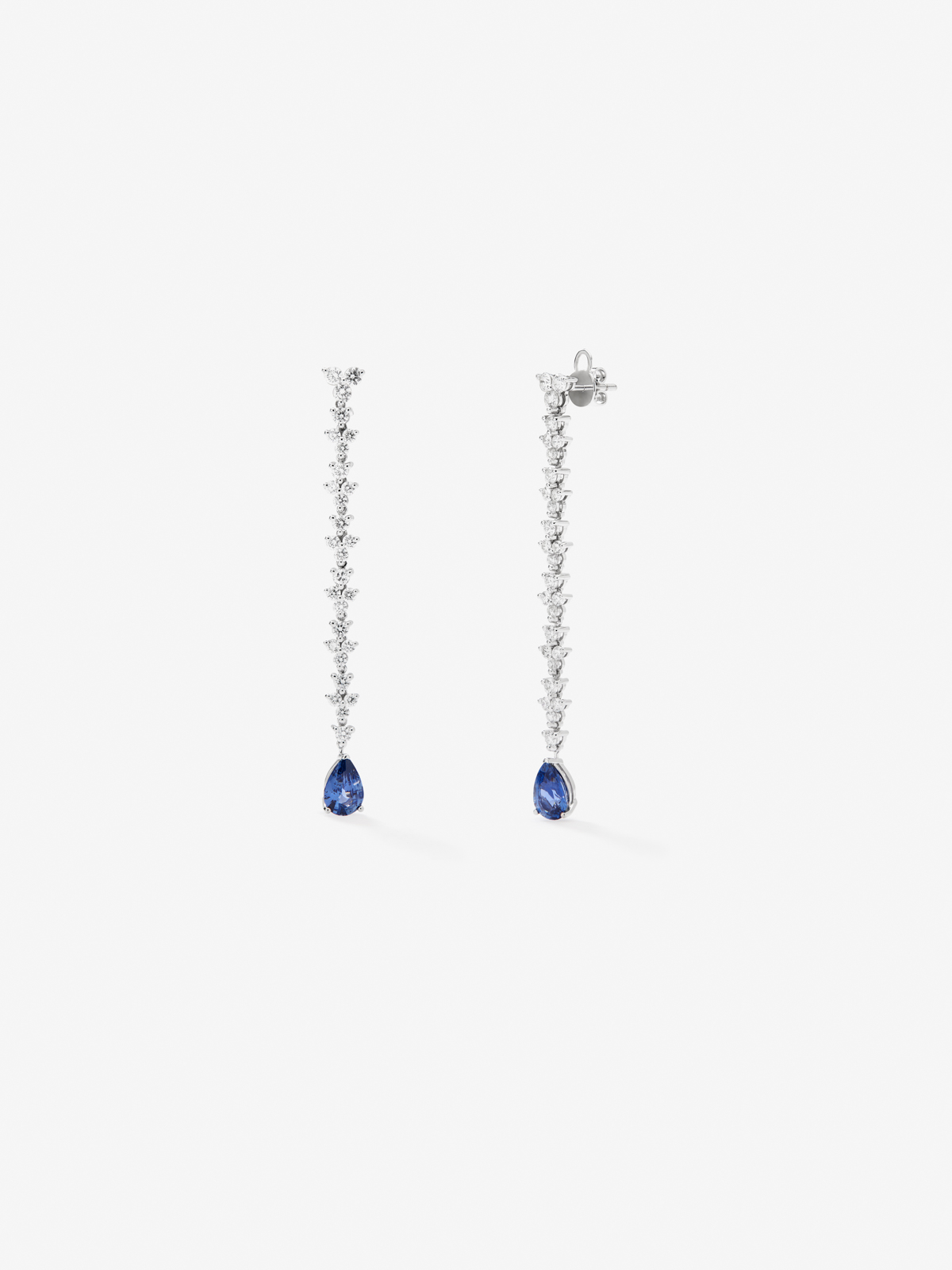 18K white gold earrings with blue zafiros in 2.63 cts and white diamonds in bright 2.12 cts