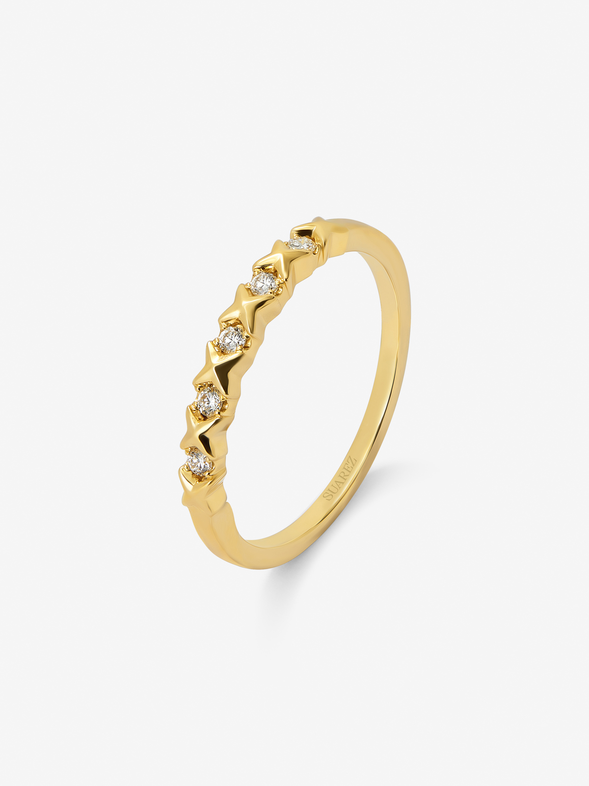 Anillo de oro amarillo de 18K con 5 diamantes en talla brillante con un total de 0,07 cts