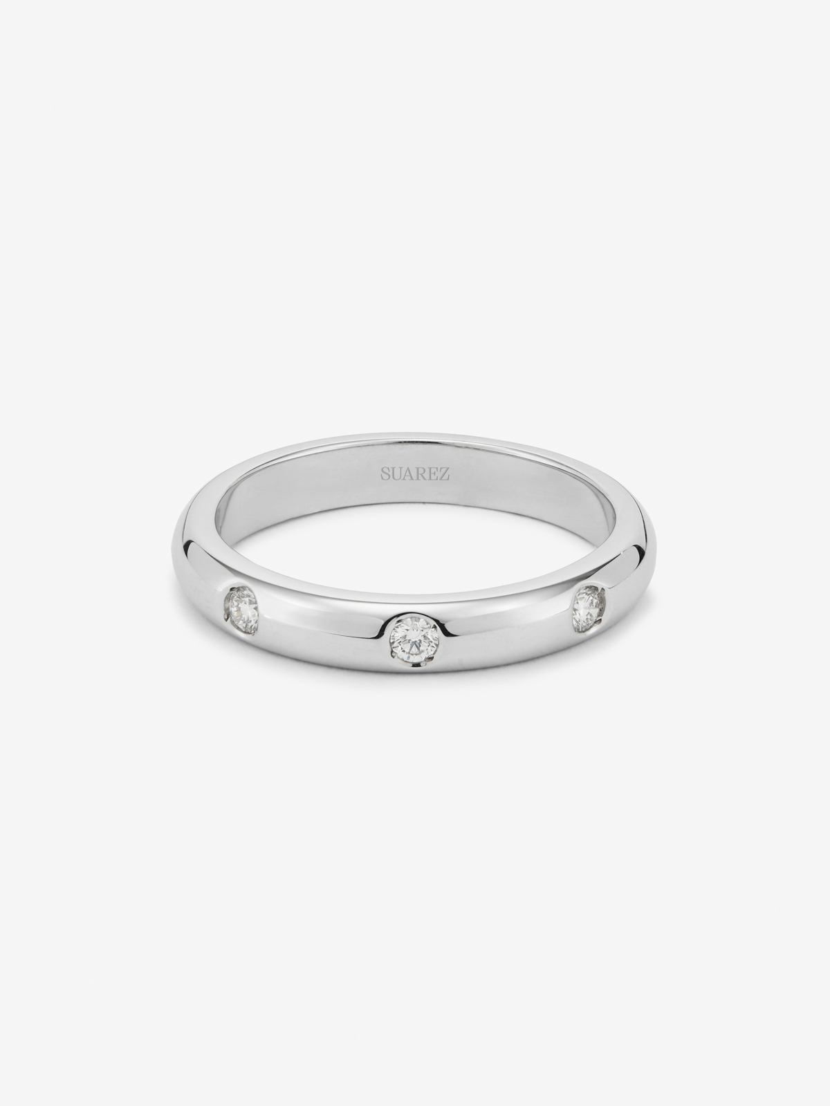 Anillo alianza de boda de oro blanco de 18K con diamantes