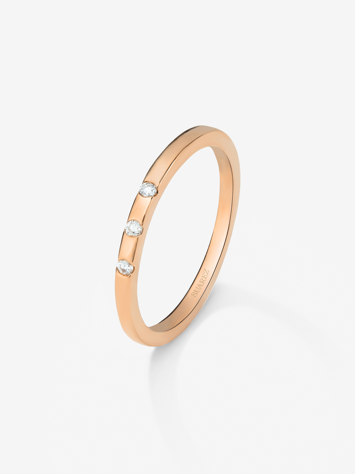 Anillo alianza fino de oro rosa de 18K con diamantes