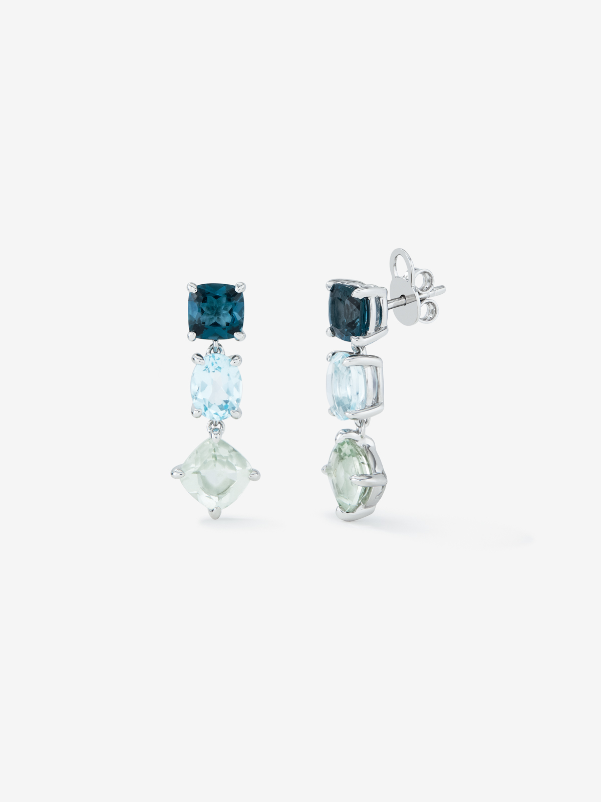 Long 925 Silver Earrings with Topaz and Green Amethyst