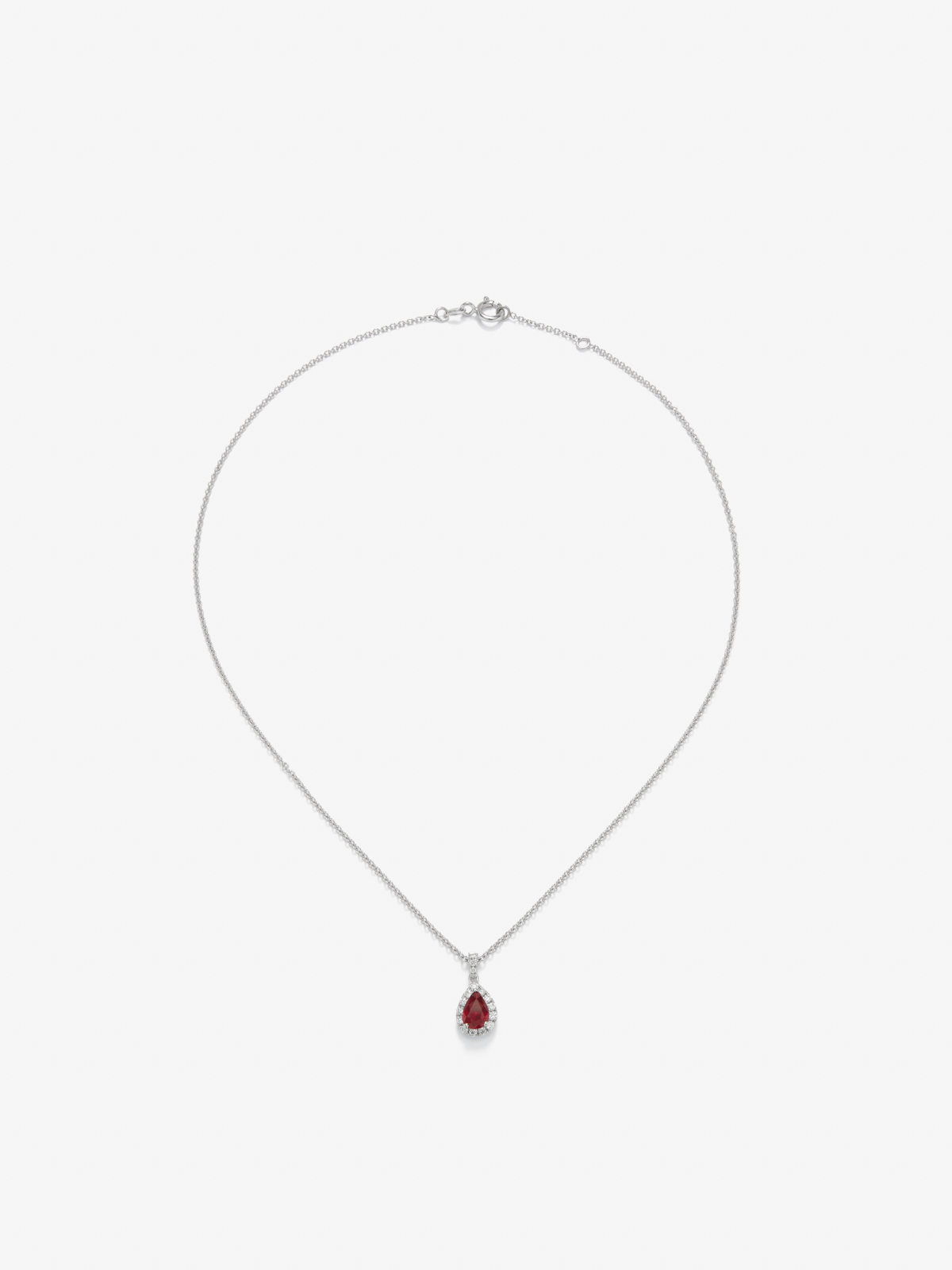 18K white gold pendant with intense red ruby ​​in 0.88 cts and diamonds 0.48 cts