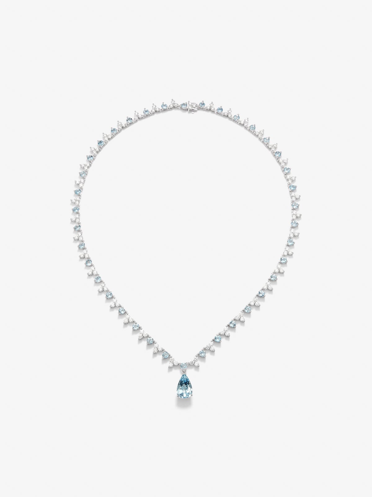 Collar rivière de oro blanco de 18kt de diamantes y aguamarinas con aguamarina talla pera de 3 cts